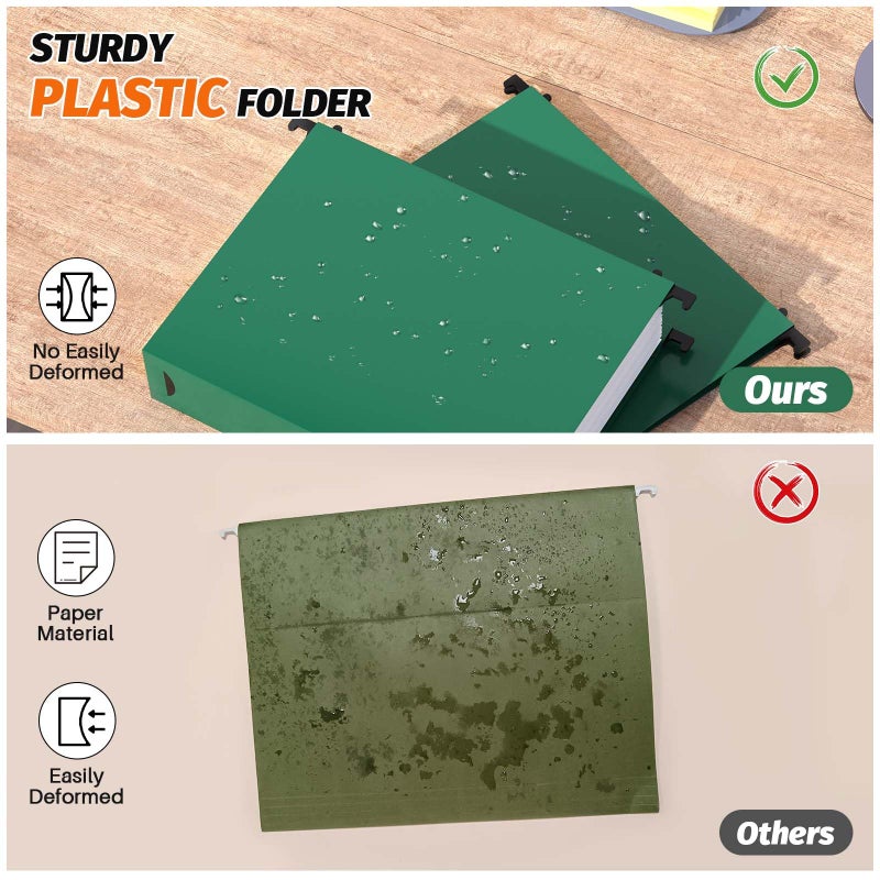 SHUTEX Extra Capacity Plastic Hanging File Folders 12 Pack Reinforced Hang Folder Heavy Duty 2 Inch Expansion Plastic Filing Cabinet Folders Letter Size Designed for Bulk Files  Medical Charts (Green) - Image 2
